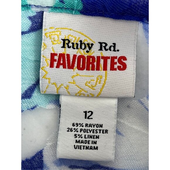 Ruby Rd. Women's Jacket Top Blue White Floral Long Sleeve Button Down Linen Coat - Picture 2 of 4